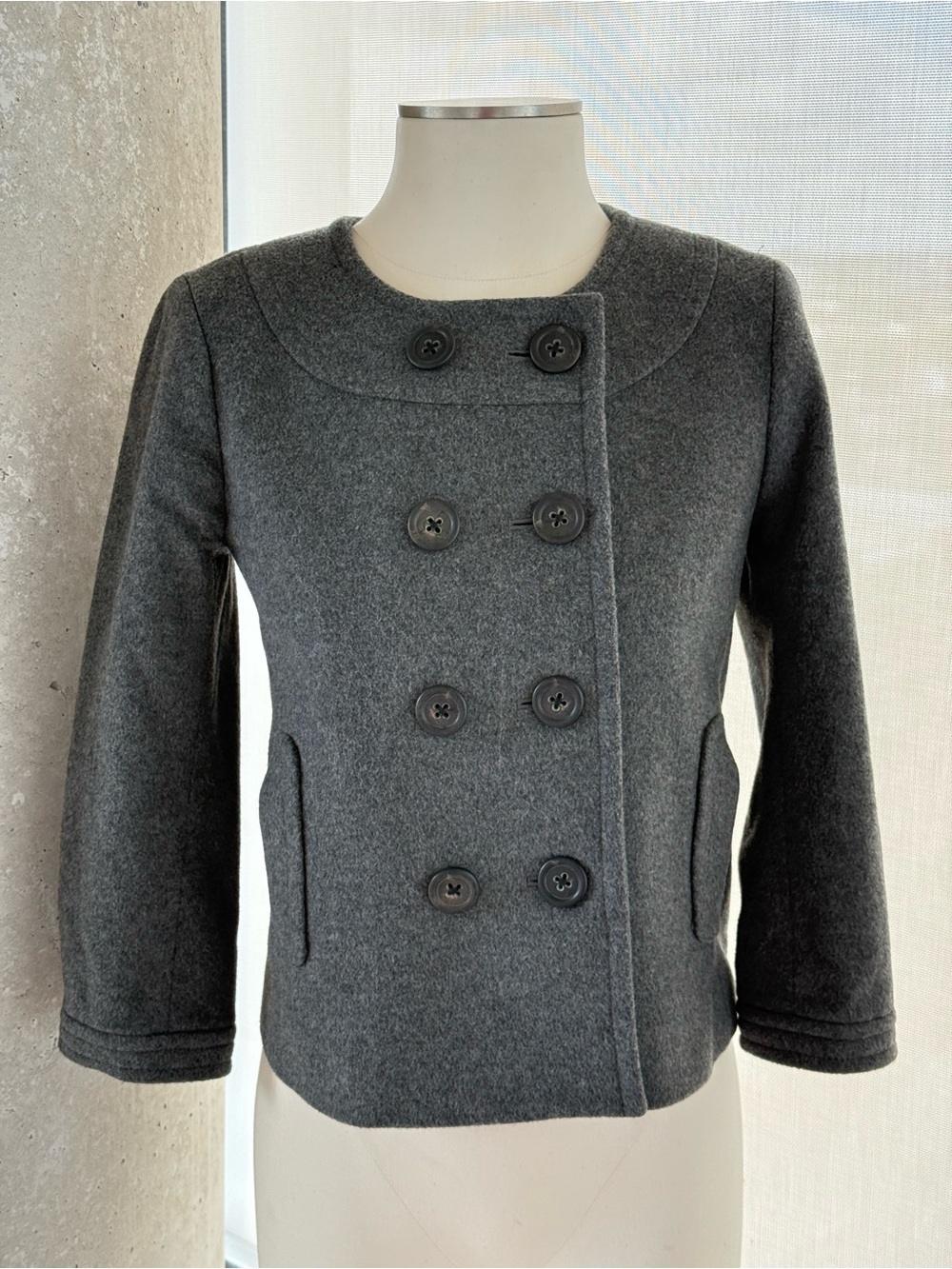 Grey Double-Breasted Wool Blend Jacket